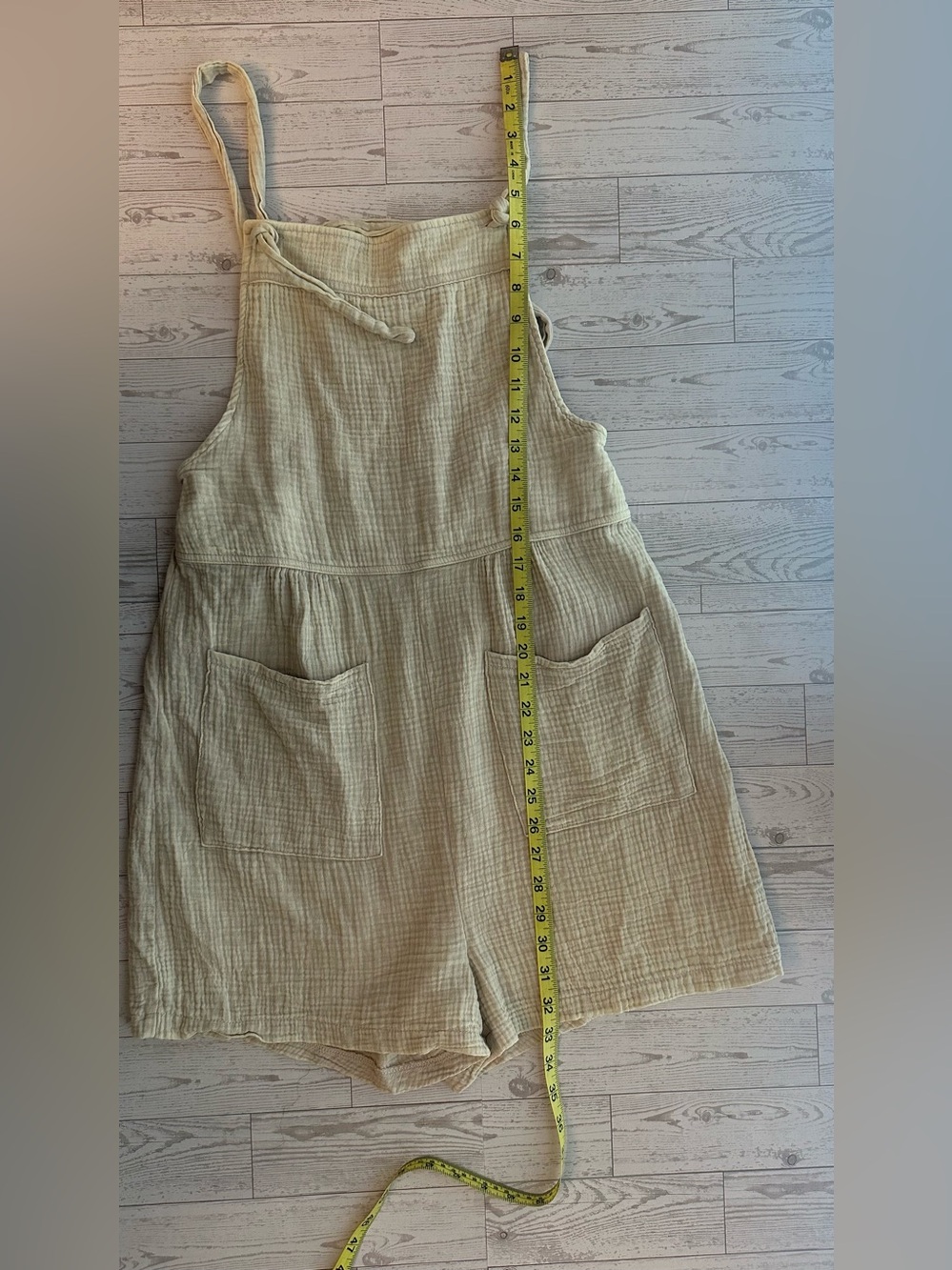 Zenana 100% Cotton Gauze Overall Romper Beige Boho Utility Pockets Size L - Picture 7 of 8